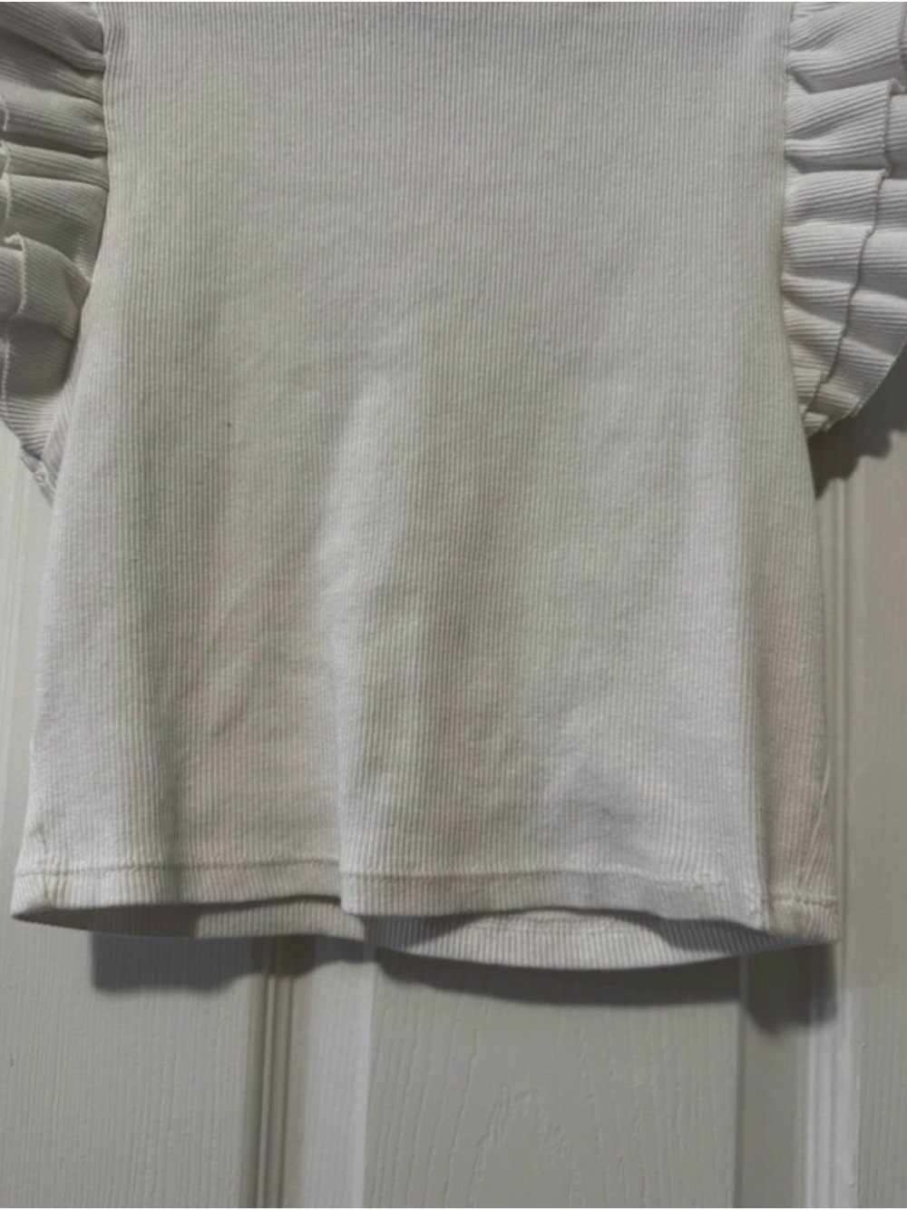 Zara White Ruffle Sleeve Ribbed Crop Top - Picture 3 of 8